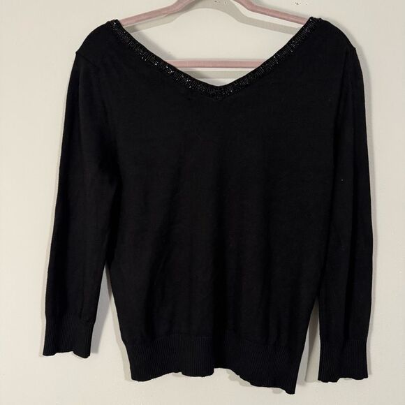 Rena Rowan Vintage Beaded Black Boatneck Sweater M - Picture 2 of 6